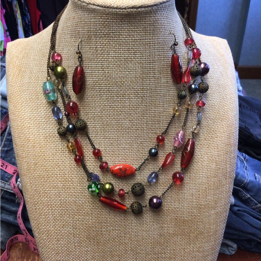 Multicolor Beaded Necklace and Earring Set